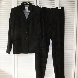 Plaza South Black with White Pinstripes Pants Suit